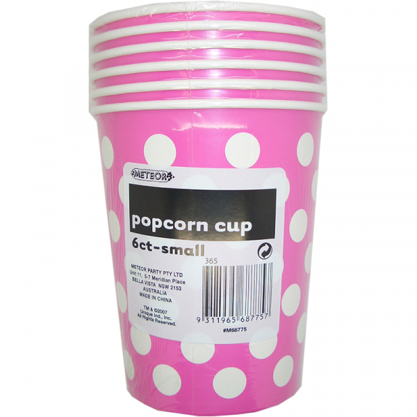Polka Dots Popcorn Cups Small Hot Pink 6PK