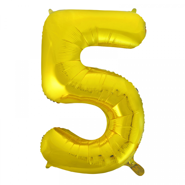 86cm 34 Inch Gaint Number Foil Balloon Gold 5 Inflated with Helium