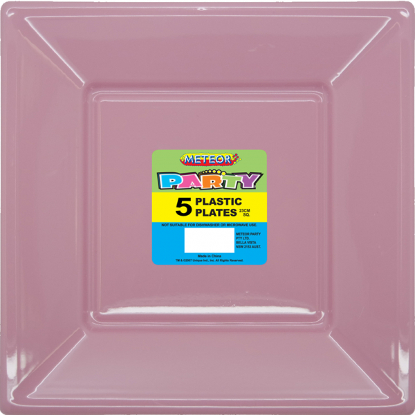 Square Plastic Plates 23cm Pastel Pink 5PK