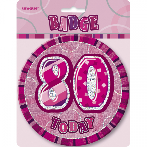 Glitz Birthday Pink Badge 80th