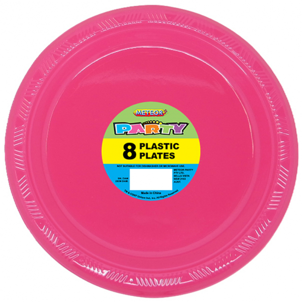 Plastic Around Plates 23cm Hot Pink 8PK