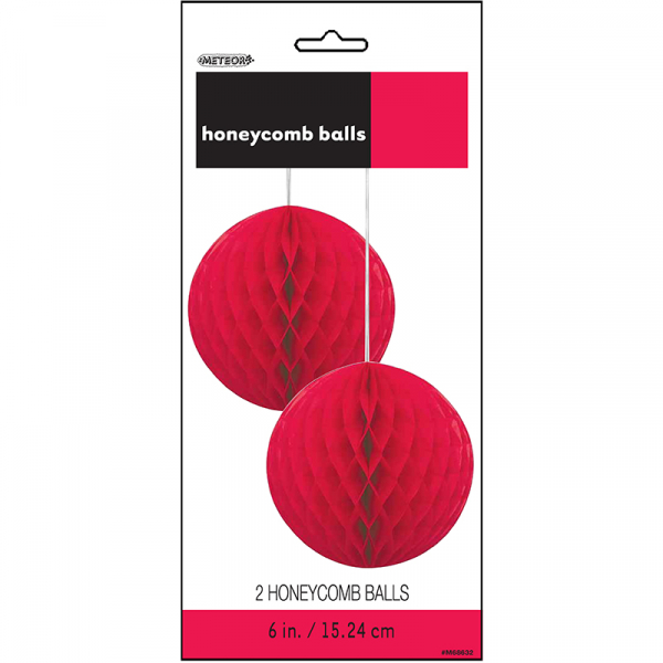 Hanging Honeycomb Balls 15cm Red 2PK