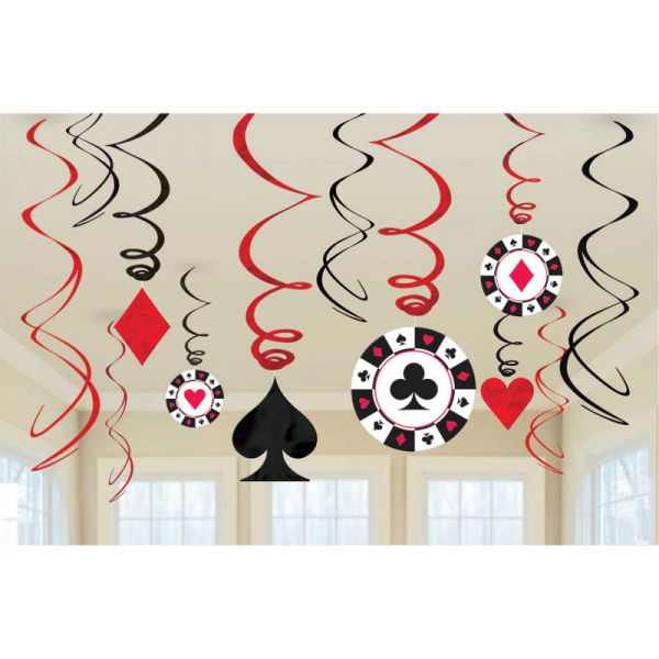Casino Place Your Bets Hanging Swirl Decorations 12PK