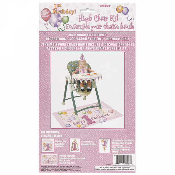 Happy 1st Birthday Pink High Chair Kit