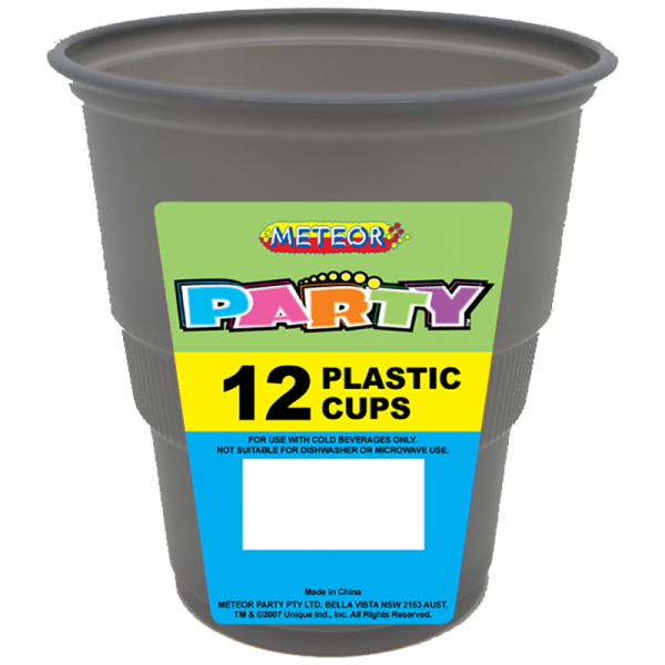 Plastic Cups 270ml Silver 12PK