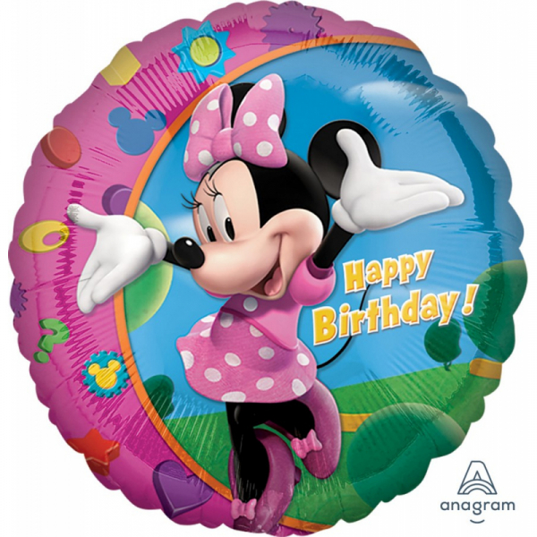 45cm Standard Minnie Happy Birthday Foil Balloon Inflated with Helium