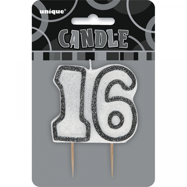 Glitz Birthday Black Numeral Candle 16th
