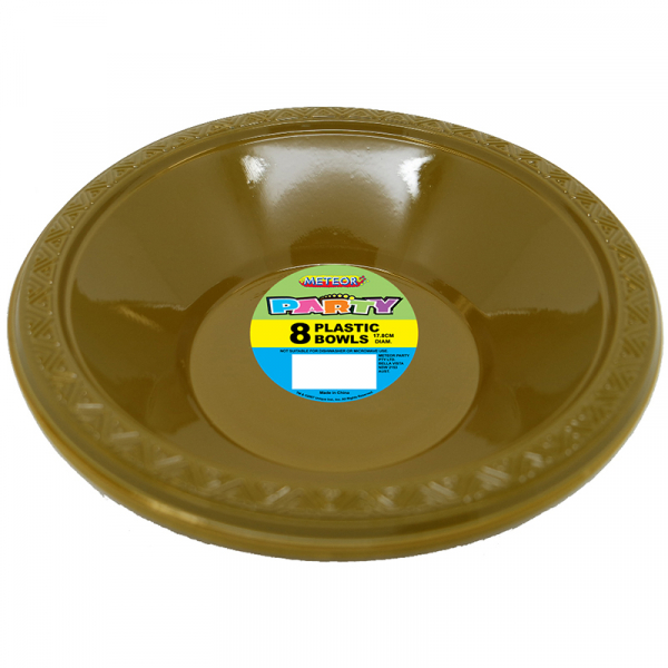 Plastic Bowls 18cm Gold 8PK