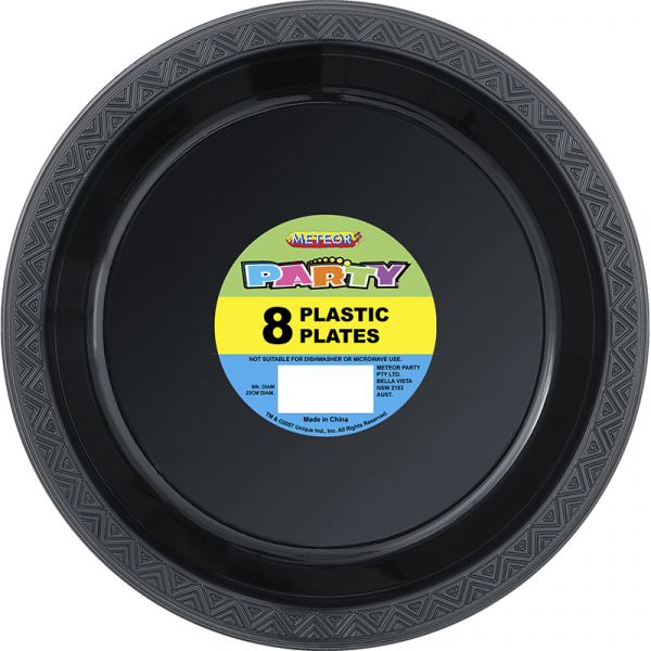 Plastic Around Plates 23cm Black 8PK