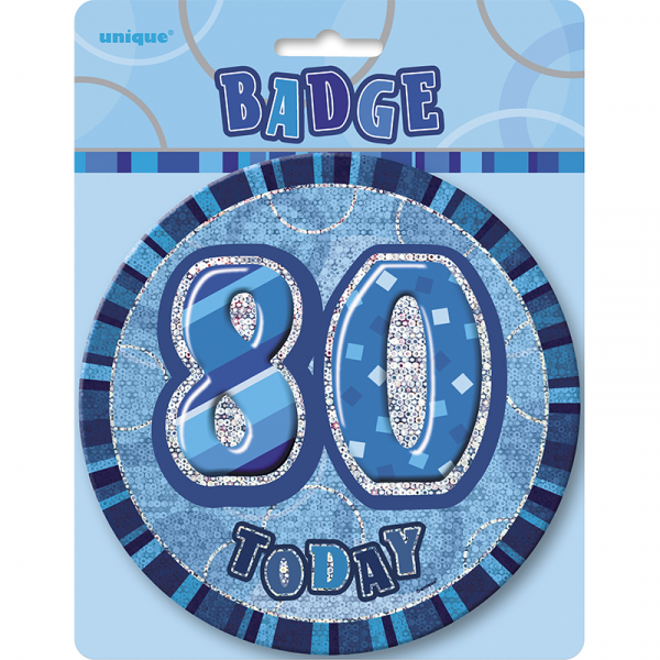 Glitz Birthday Blue Badge 80th