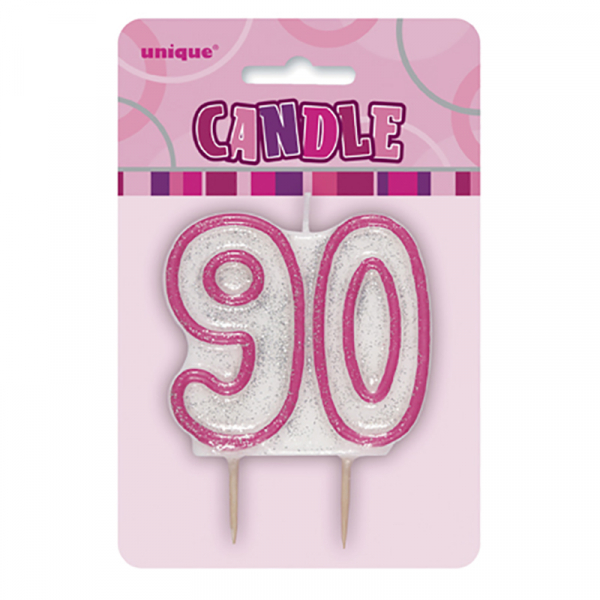 Glitz Birthday Pink Numeral Candle 90th