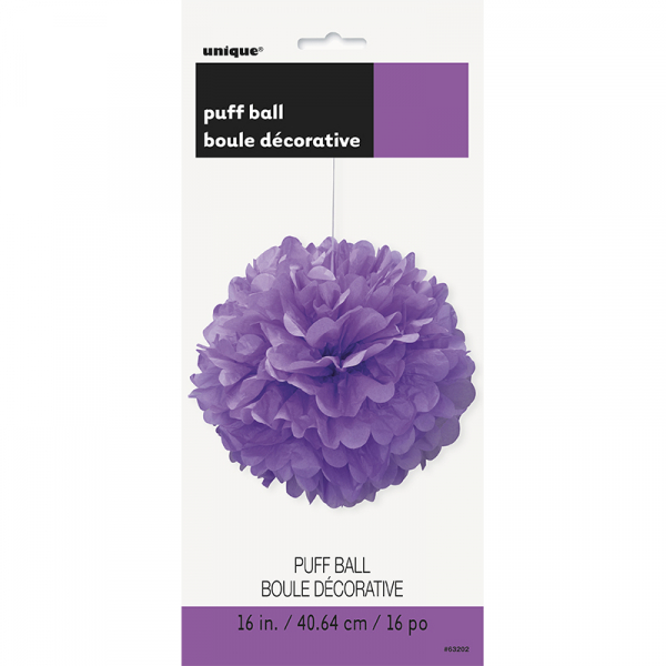 Hanging Puff Ball Decoration 40cm Purple