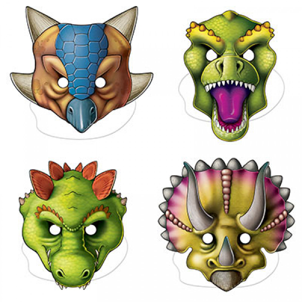 Dinosaurs Masks Assorted Designs & Sizes 4PK