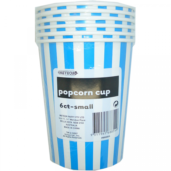 Stripes Blue Popcorn Cups Small 6PK