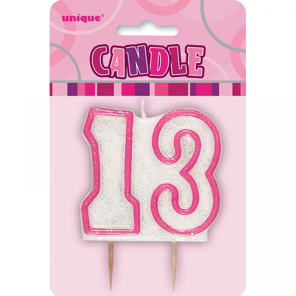 Glitz Birthday Pink Numeral Candle 13th