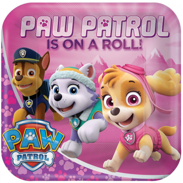 Paw Patrol Girl 23cm Square Plates 8PK