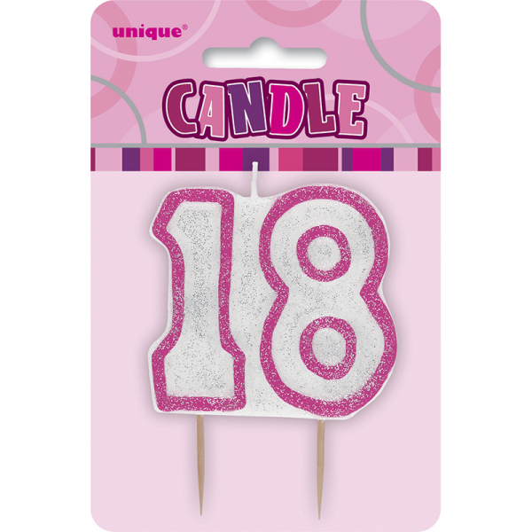 Glitz Birthday Pink Numeral Candle 18th