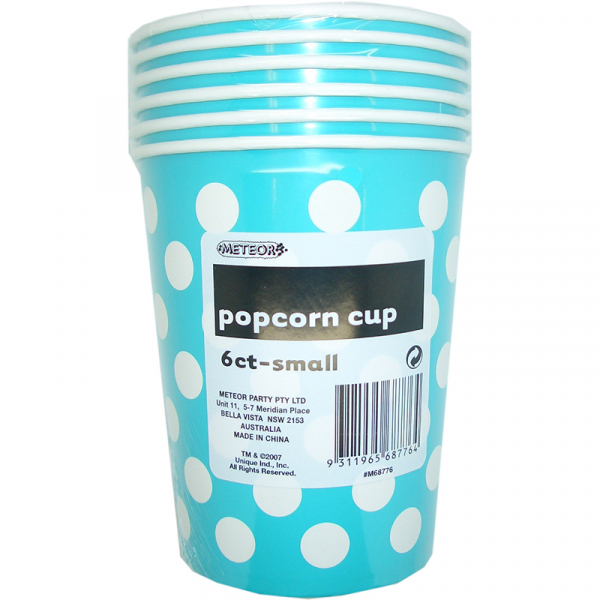 Polka Dots Popcorn Cups Small Caribbean Teal 6PK