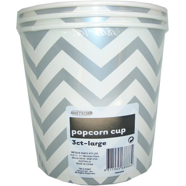 Chevron Popcorn Cup Large Silver 3PK