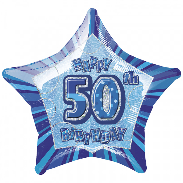 Glitz Birthday Blue Star Foil Balloon 50th