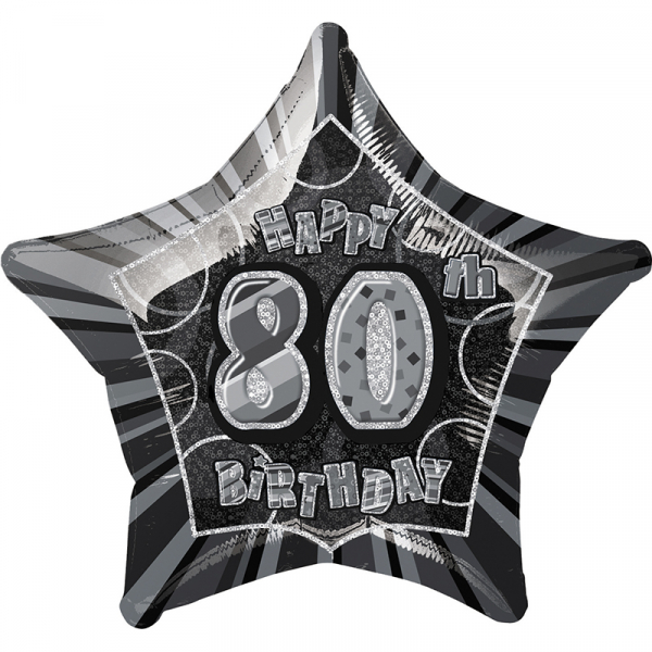 Glitz Birthday Black Star Foil Balloon 80th