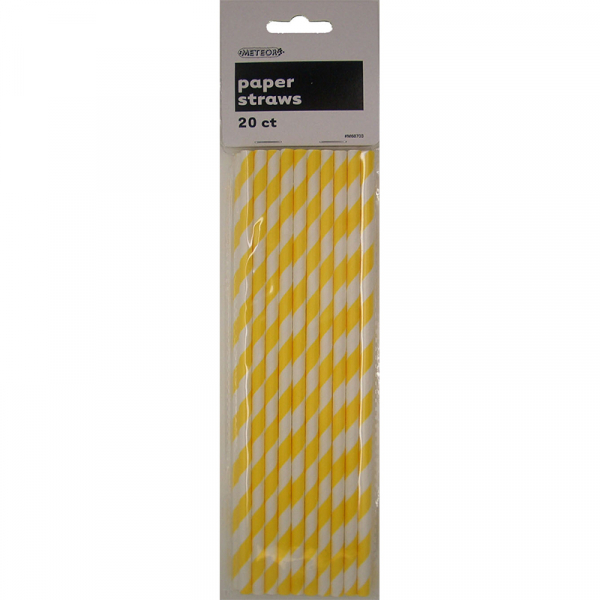 Stripes Yellow Paper Straw 20PK