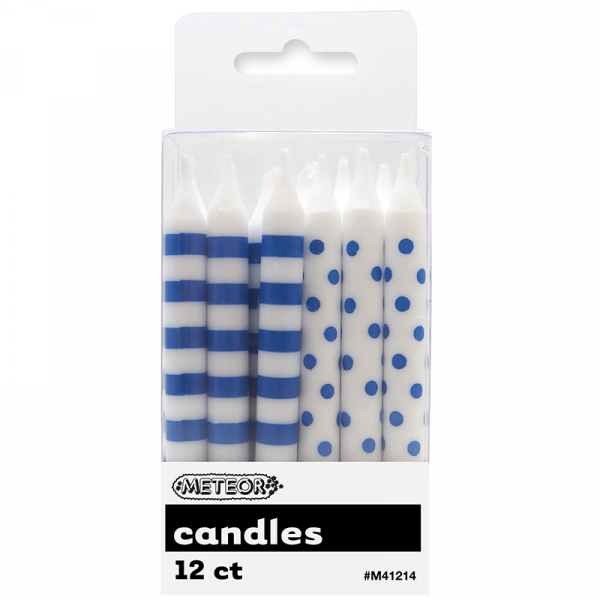 Polka Dots Stripes Candles Royal Blue 12PK