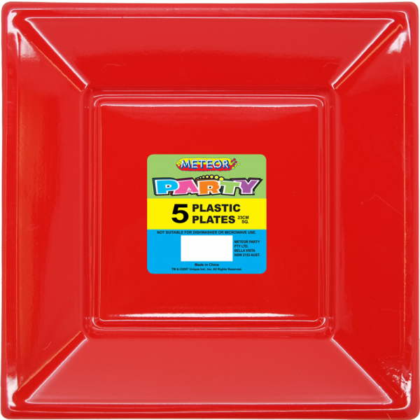 Square Plastic Plates 23cm Red 5PK