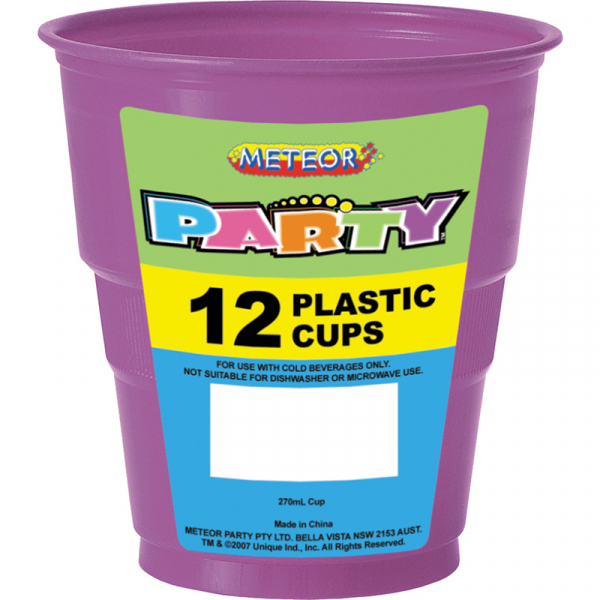 Plastic Cups 270ml Purple 12PK