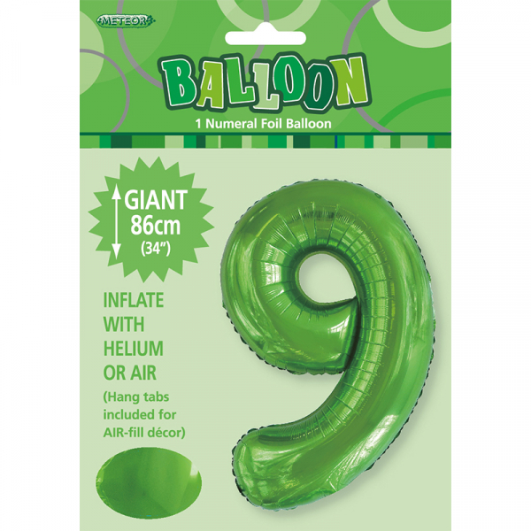 86cm 34 Inch Gaint Number Foil Balloon Lime Green 9