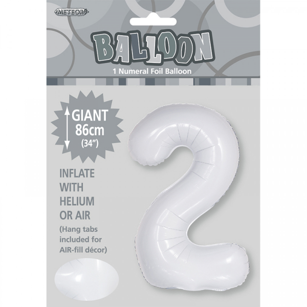 86cm 34 Inch Gaint Number Foil Balloon White 2