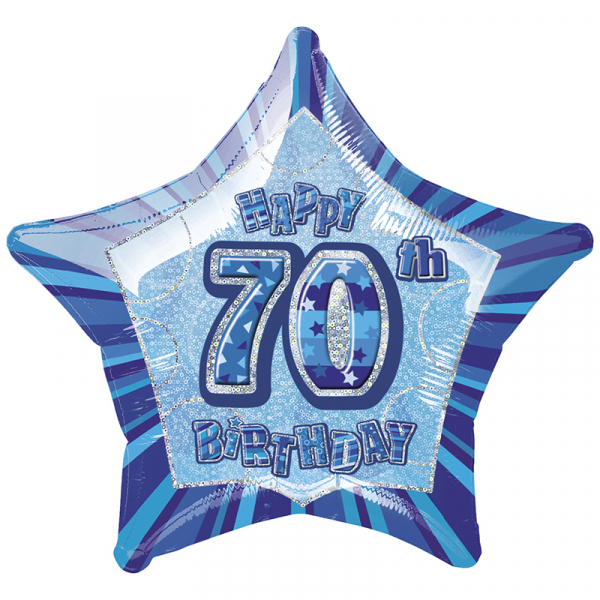 Glitz Birthday Blue Star Foil Balloon 70th