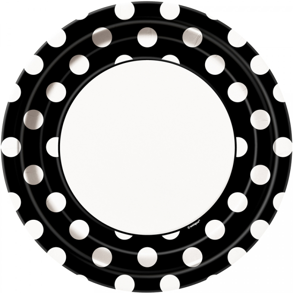 Polka Dots 23cm Plates Midnight Black 8PK