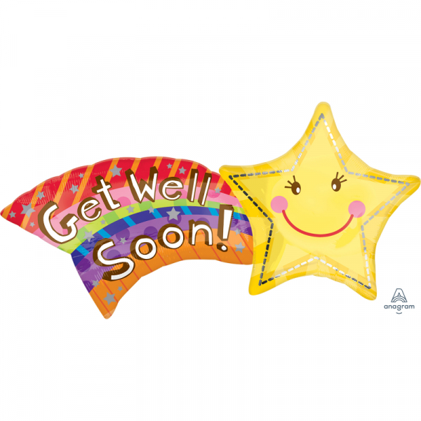 Supershape Get Well Soon Shooting Star Foil Balloon Inflated with Helium