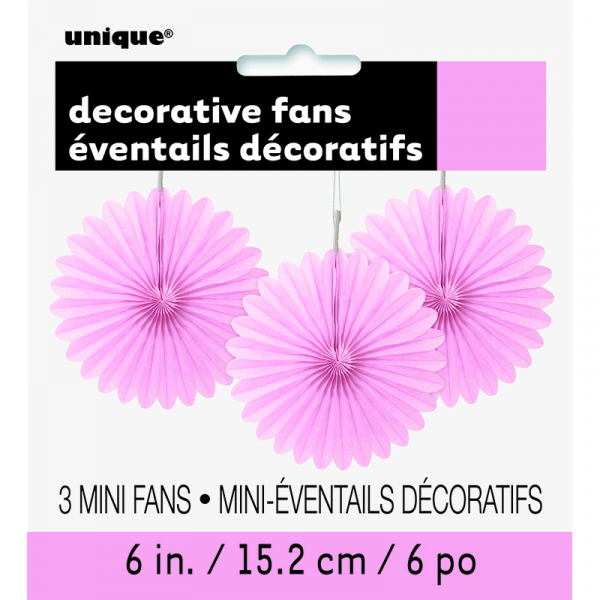 Hanging Decorative Fan 15cm Pastel Pink 3PK