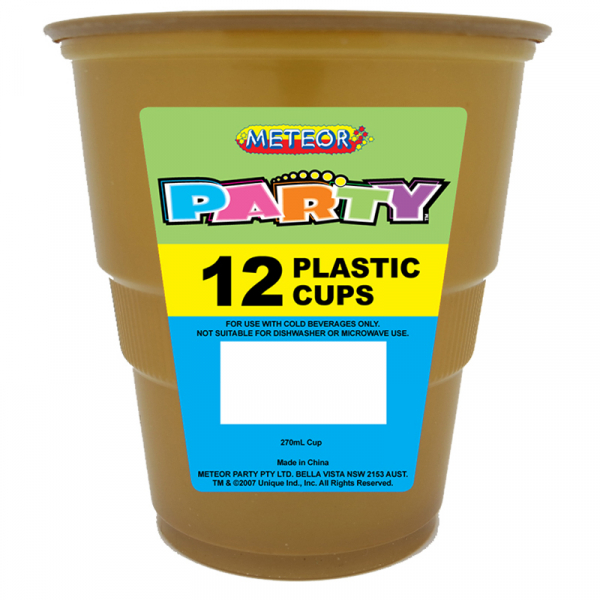 Plastic Cups 270ml Gold 12PK