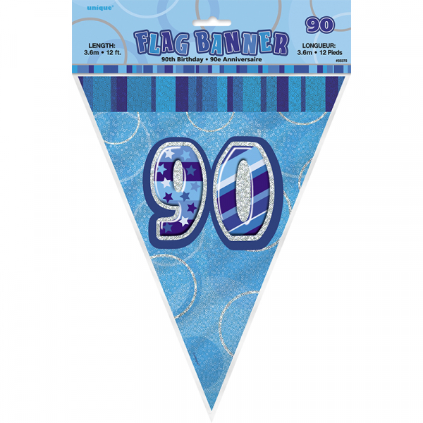 Glitz Birthday Blue Flag Banner 90th