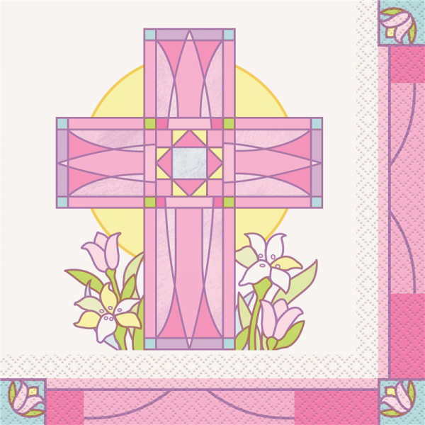 Sacred Cross Pink Luncheon Napkin 16PK