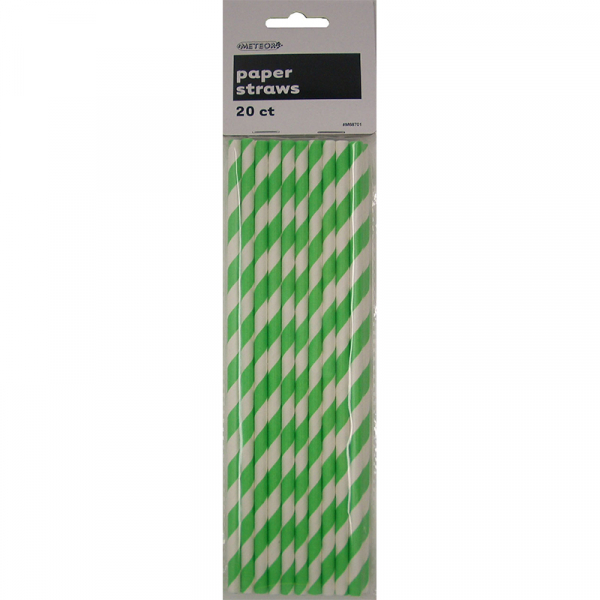 Stripes Lime Green Paper Straws 20PK