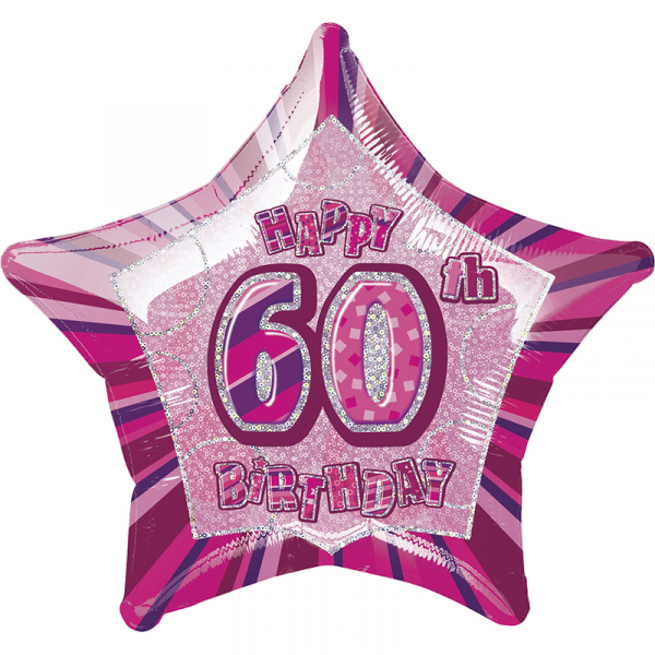 Glitz Birthday Pink Star Foil Balloon 60th