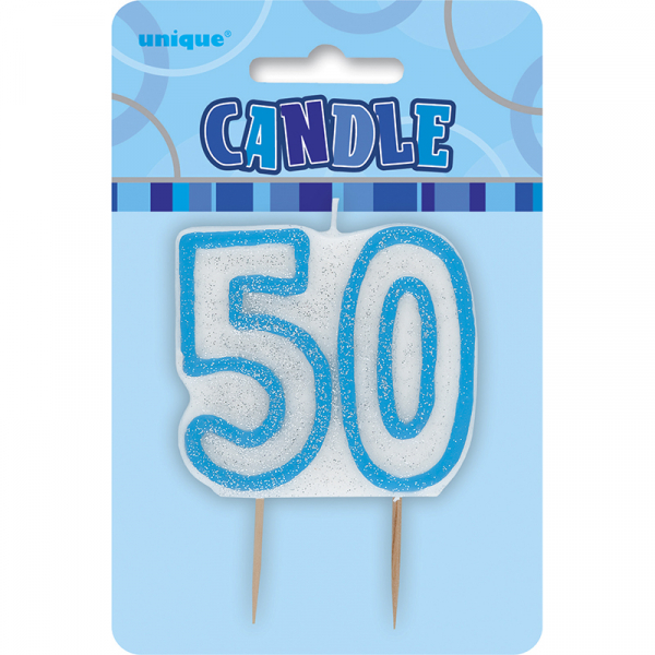 Glitz Birthday Blue Numeral Candle 50th