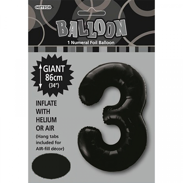 86cm 34 Inch Gaint Numeral Foil Balloon Black 3