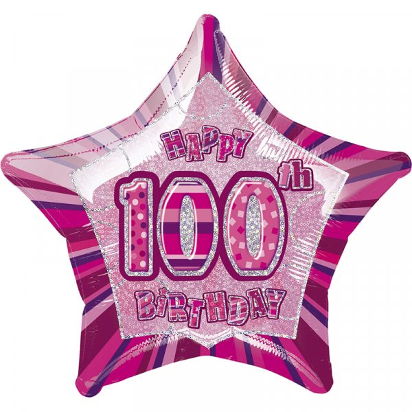 Glitz Birthday Pink Star Foil Balloon 100th
