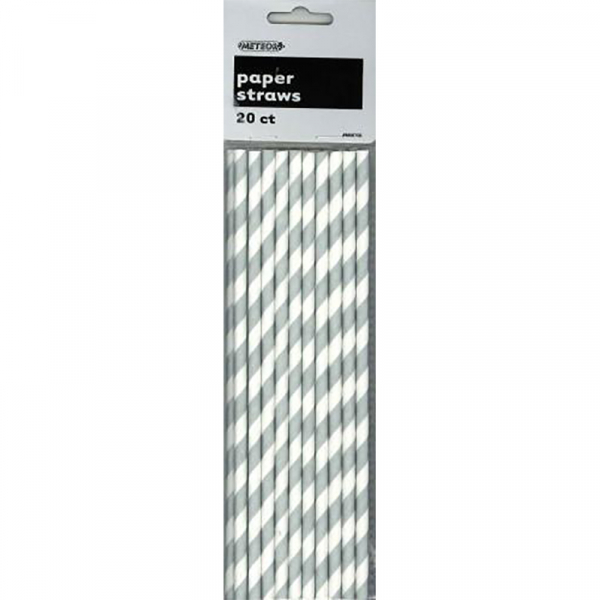 Stripes Silver Paper Straws 20PK