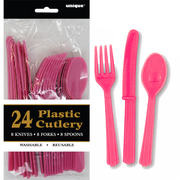 Cutlery Pink Inc Fork Spoon Knife 24PK