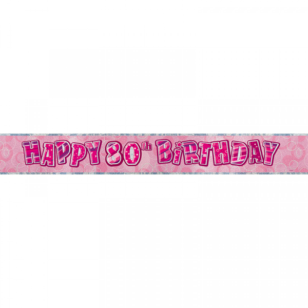 Glitz Birthday Pink Foil Banner 80th