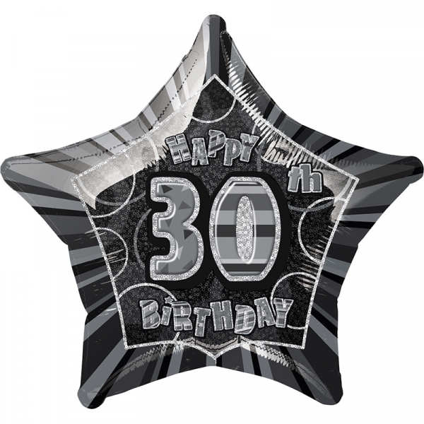 Glitz Birthday Black Star Foil Balloon 30th