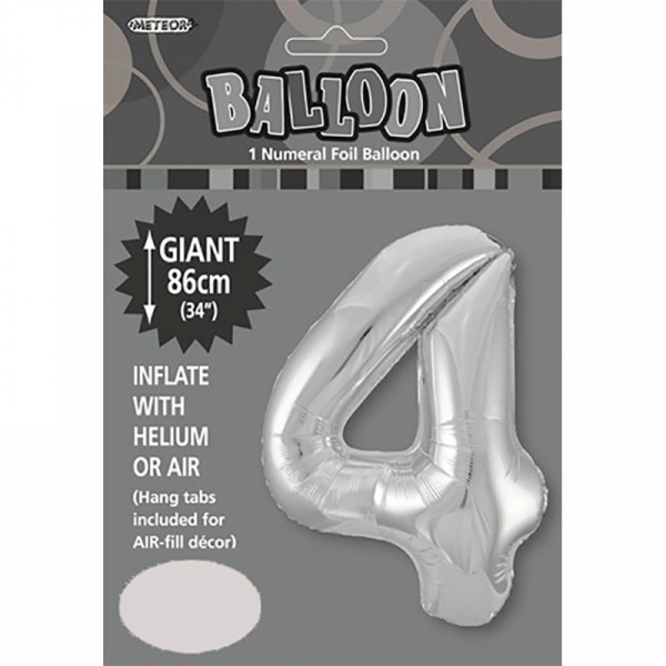 86cm 34 Inch Gaint Numeral Foil Balloon Silver 4