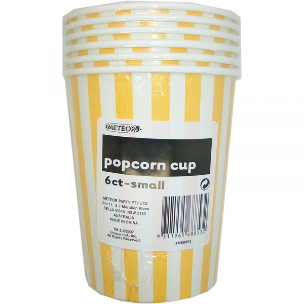 Stripes Yellow Popcorn Cups Small 6PK
