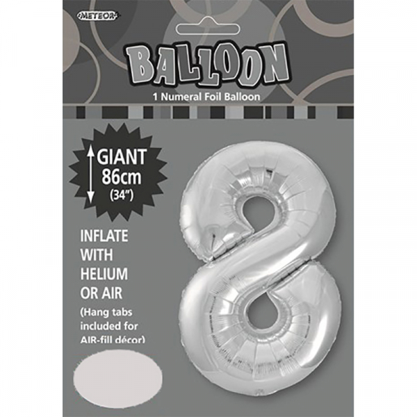 86cm 34 Inch Gaint Numeral Foil Balloon Silver 8